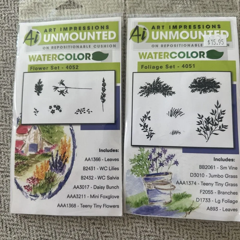 Art Impressions Watercolor FOLIAGE & FLOWERS 4052 4051 Rubber Stamps Sets